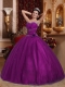 Quinceanera Dresses In Eggplant Purple Ball Gown Sweetheart With Tulle Beading In Classical Style