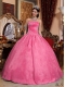 Quinceanera Dresses In Hot Pink Ball Gown Strapless With Organza Appliques In Classical Style