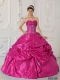 Quinceanera Dresses In Hot Pink Ball Gown Sweetheart With Taffeta Appliques In Classical Style