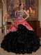Red and Black Sweetheart Pick-ups Taffeta and Organza Ball Gown Dress with Zebra and Hand Made Flower