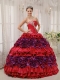 Red Ball Gown Straplesas Pretty Quinceanera Dresses with Taffeta Appliques and Ruch