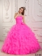 Romantic Ball Gown Sweetheart 15th Birthday Dresses Organza Beading Hot Pink