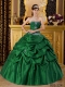 Romantic Green Ball Gown Strapless With Taffeta Appliques Discount Quinceanera Dress