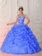 Romantic Satin and Organza Blue Ball Gown Straps Floor-length Appliques Beautiful Quinceanera Dress