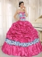 Romantic Sleeveless Taffeta and Printing Beaded and Pick-ups For Coral Red Quinceanera Dress