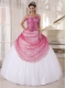 Rose Pink and White Spaghetti Straps Pretty Quinceanera Dresses with Appliques