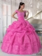 Rose Pink Ball Gown Off The Shoulder 15th Birthday Dresses Taffeta and Organza Beading