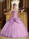 Rose Pink Ball Gown Strapless Quinceanera Dress with Tulle and Taffeta Beading