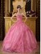 Rose Pink Ball Gown Sweetheart 15th Birthday Dresses with Appliques Organza