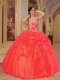 Rust Red Ball Gown Sweetheart Taffeta and Organza Appliques 15th Birthday Dresses