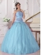 Sky Blue Ball Gown Strapless 15th Birthday Dresses Taffeta and Tulle Beading