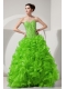 Spring Green A-line Sweetheart Floor-length Organza Beading Pretty Quinceanera Dresses