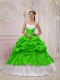 Spring Green and White Ball Gown Sweetheart 15th Birthday Dresses Taffeta Beading and Pick-ups
