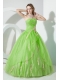 Spring Green Ball Gown Strapless 15th Birthday Dresses Organza Beading and Embroidery