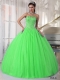 Spring Green Ball Gown Sweetheart 15th Birthday Dresses Tulle Beading