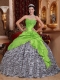 Spring Green Ball Gown Sweetheart Taffeta and Zebra Quinceanera Dress with Beading