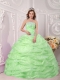 Spring Quinceanera Dresses Beadings Ruffles Apple Green Appliques 2014 Organza