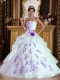 Strapless A-line/Princess White and Purple Organza Appliques Spring Quinceanera Dresses 2014