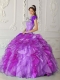 Strapless Baeding Impressive Purple Ball Gown Floor-length Satin and Organza Beautiful Quinceanera Dress For 2014
