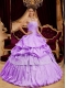Strapless Ball Gown Lilac Lavender Appliques Hand Made Flower Taffeta Best Quinceanera Dresses