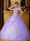 Strapless Beadings Organza Lilac Ball Gown Strapless Lace-up Organza Best Quinceanera Dresses