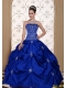 Strapless Embroidery Taffeta Pick-ups Blue Ball Gown Best Quinceanera Dresses