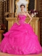 Strapless Hot Pink Organza Appliques Ball Gown Best Quinceanera Dresses 2014