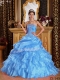 Strapless Organza Blue Ball Gown Spring Quinceanera Dresses 2014 Lace-up