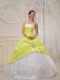 Strapless White and Yellow Ball Gown Taffeta and Tulle Spring Quinceanera Dresses 2014
