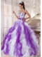 Straps Ball Gown Beading and Ruffles Organza 2014 White and Purple Spring Quincenanera Dresses