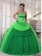 Straps Ball Gown Tulle Green Beadings Spring Quinceanera Dresses 2014