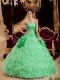 Strraps Ball Gown Taffeta and Organza Pick-ups and Ruffles Apple Green Spring Quinceanera Dresses 2014