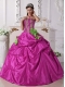 Sweet 16 Dresses In Fuchsia Ball Gown Strapless With Taffeta Beading and Hand Made Flowers