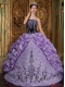Sweet 16 Dresses In Lavender Ball Gown Strapless Floor-length With Embroidery Taffeta