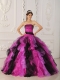 Sweet 16 Dresses In Multi-color Ball Gown Strapless With Organza Appliques and Ruffles