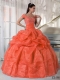 Sweet 16 Dresses In Orange Red Ball Gown Off The Shoulder With Taffeta and Organza Beading