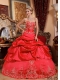 Sweet 16 Dresses In Red Ball Gown Sweetheart Floor-length Taffeta Embroidery with Beading