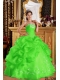 Sweet 16 Dresses In Spring Green Ball Gown Strapless With Embroidery Organza