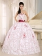 Sweet 16 Sweet-heart White Organza Quinceanera Dress With Embroidery Decorate For Miss World