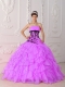 Sweet Hot Pink Strapless Appliques and Ruffles 15th Birthday Dresses