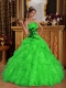 Sweetheart 2014 Appliques Green Ball Gown Organza Spring Quinceanera Dresses