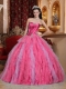 Sweetheart 2014 Ball Gown Coral Red Tulle Ruffles Spring Quinceanera Dresses