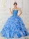 Sweetheart 2014 Quinceanera Dresses Beading and Ruffles Blue Taffeta and Organza A-line/Princess
