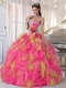 Sweetheart Appliques and Beading Best Quinceanera Dresses Organza Muti-color Ball Gown