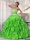 Sweetheart Appliques and Paillette Organza Spring Green Ball Gown Best Quinceanera Dresses