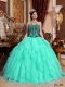 Sweetheart Ball Gown Apple Green and Black Organza Embroidery with Beadings Ruffles Spring Quinceanera Dresses