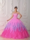 Sweetheart Ball Gown Baby Pink Organza Beadings an Ruching Quiceanera Dresses 2014