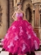 Sweetheart Ball Gown Beading and Ruffles Hot Pink Organza 2014 Spring Quinceanera Dresses