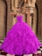 Sweetheart Ball Gown Beading Ruffles Organza Fuchsia Best Quinceanera Dresses