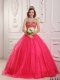 Sweetheart Ball Gown Beading Satin and Organza Hot Pink Lace-up